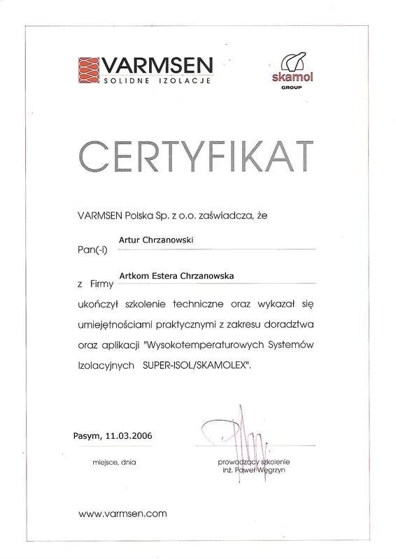 Certyfikat 1 - certyfikat Artkom