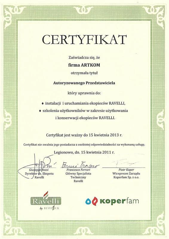 Certyfikat 2 - certyfikat Artkom