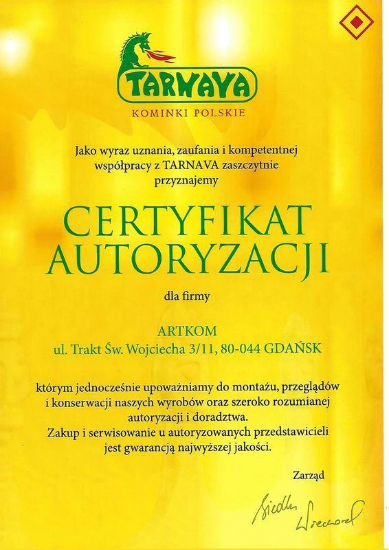 Certyfikat 8 - certyfikat Artkom