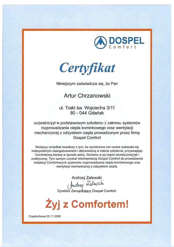 Certyfikat 9 - certyfikat Artkom