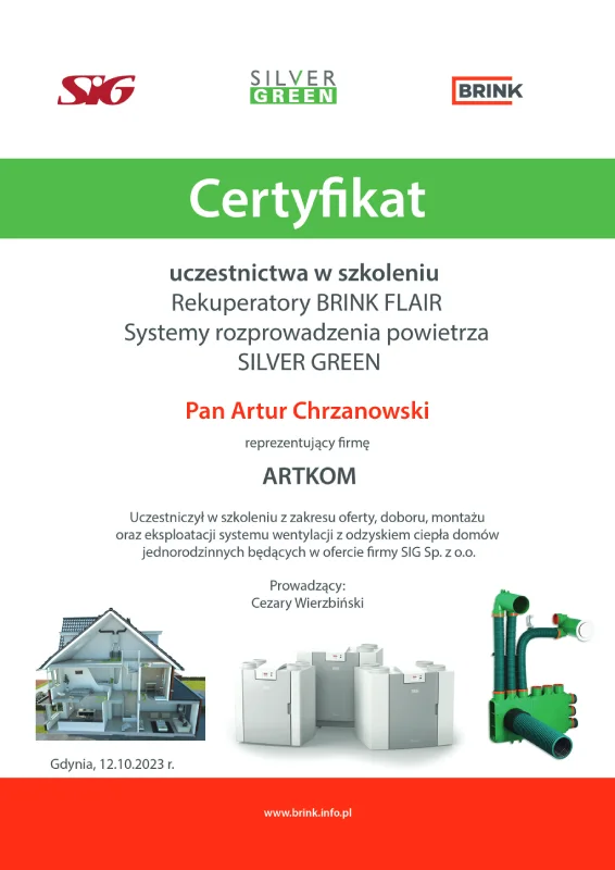 Brink Silver Green 2023 - Chrzanowski - certyfikat Artkom